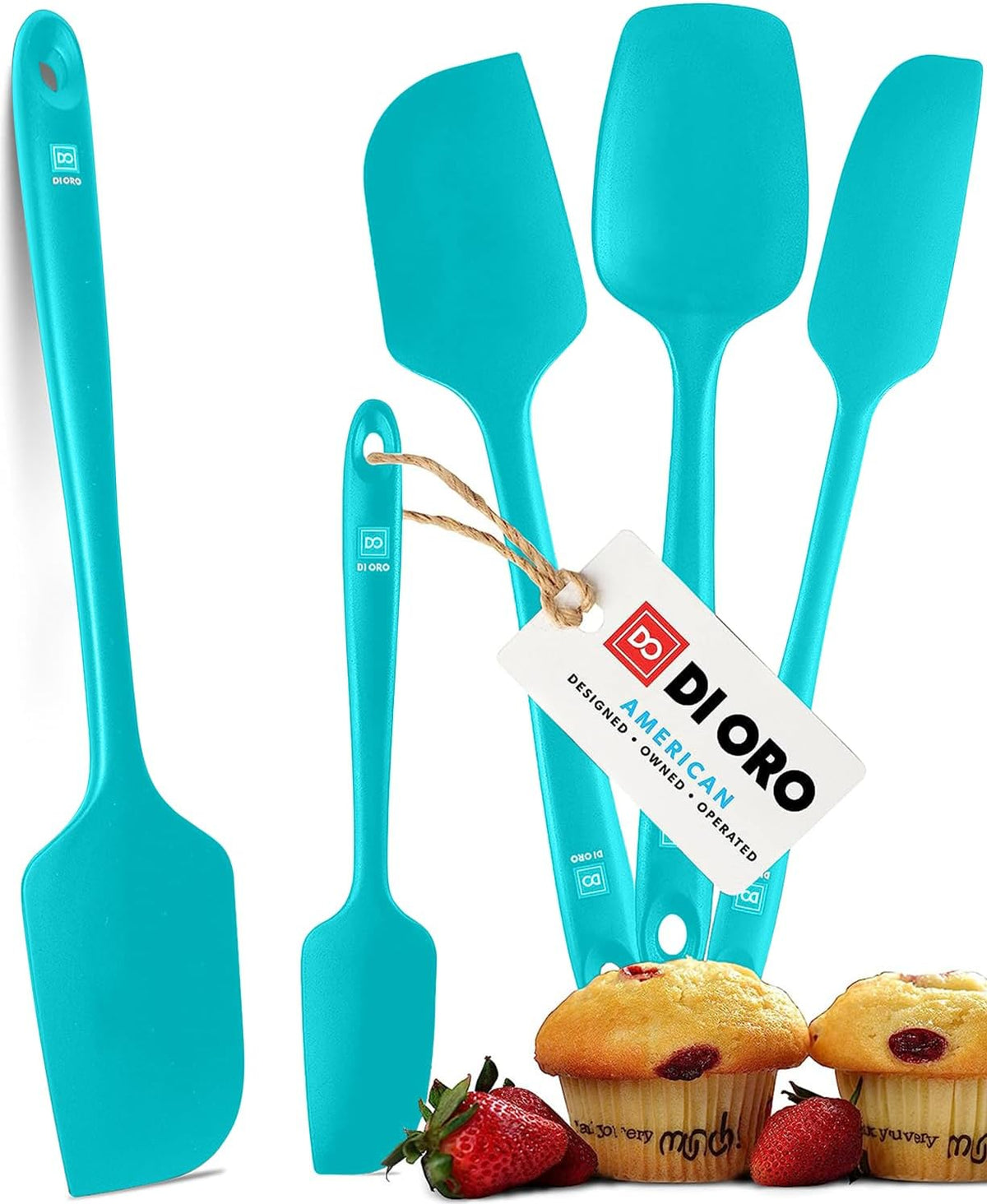 DI ORO Silicone Spatula Set - Rubber Kitchen Spatulas for Baking, Cooking, & Mixing - 600°F Heat-Resistant & BPA Free Silicone Scraper Spatulas for Nonstick Cookware - Dishwasher Safe (5pc, Teal)