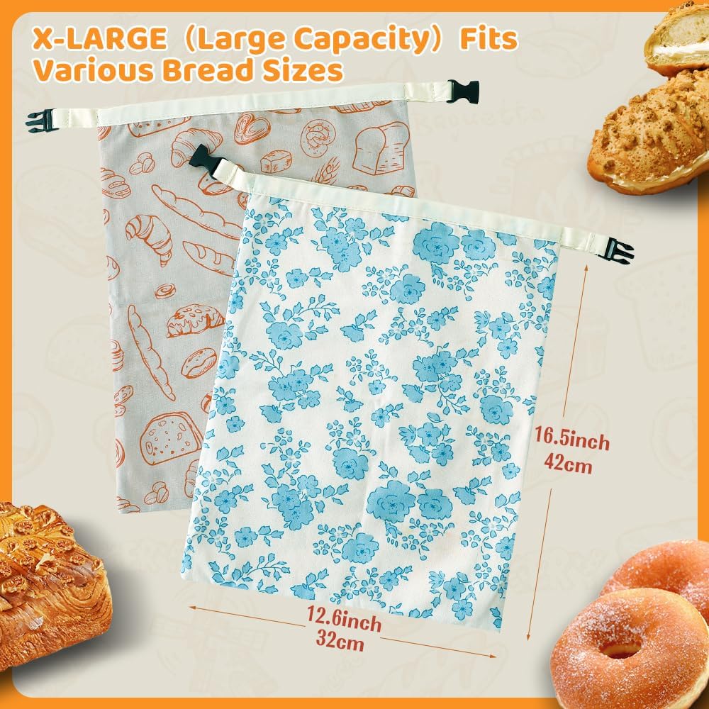 Bread Bags for Homemade bread,2 Pack Sourdough Bread Bags,Beeswax Bread Bags for Bourdough,Reusable Bread Storage