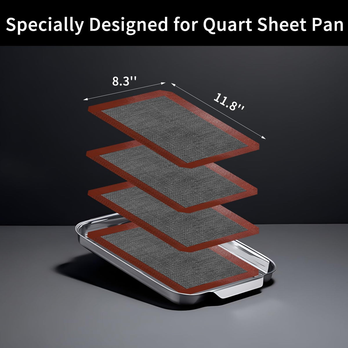 Small Silicone Baking Mats, Set of 4, 11-4/5x8-1/4 Inch Quarter Sheet Size, Non Stick, BPA Free, 1/4 Baking Sheet Pan Liner for Cookies, Macaron, Bread, Pastry, Toaster (Perforated)