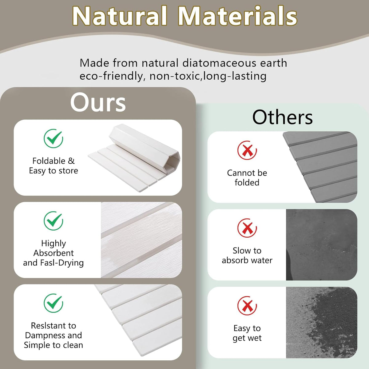 Large Stone Drying Mat for Kitchen Counter, 24''L x 16''W Diatomaceous Earth Collapsible Dish Drying Mat, Quick Drying Mat for Dishes, Bottles and Cups, Matches Any Countertop (White)