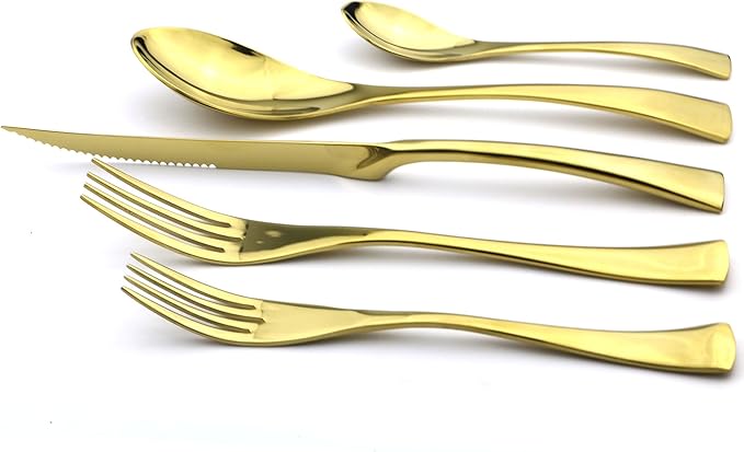 5-Piece 18/10 Stainless Steel Serrated Steak Knife Flatware Set, Mirror Polishing Gold, Service for 1