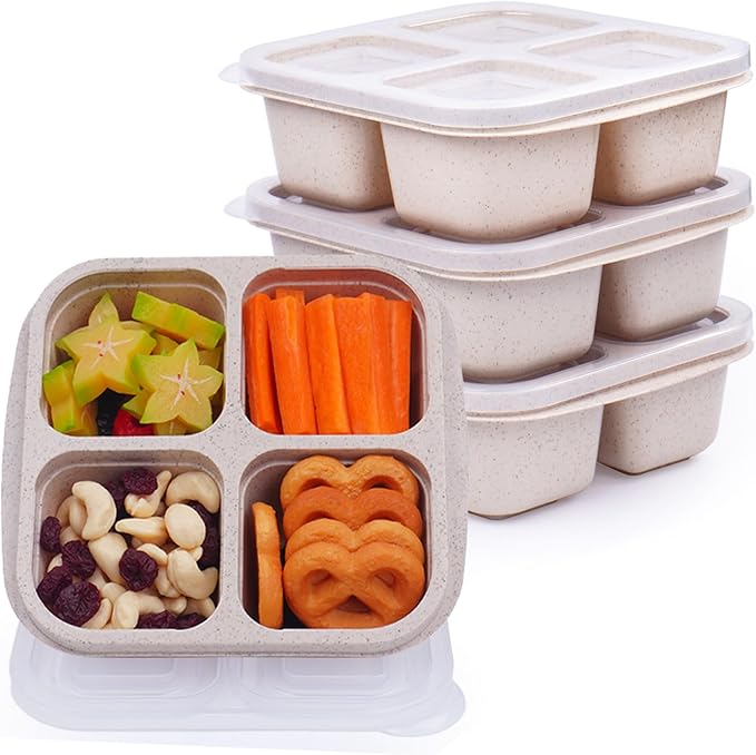 LCHLZZ 4 Pack Snack Containers, 4 Compartments Snackle Box Container, Meal Prep Reusable Lunchable Container for Adults, Microwave Dishwasher Safe, Food Storage Containers for Work Travel