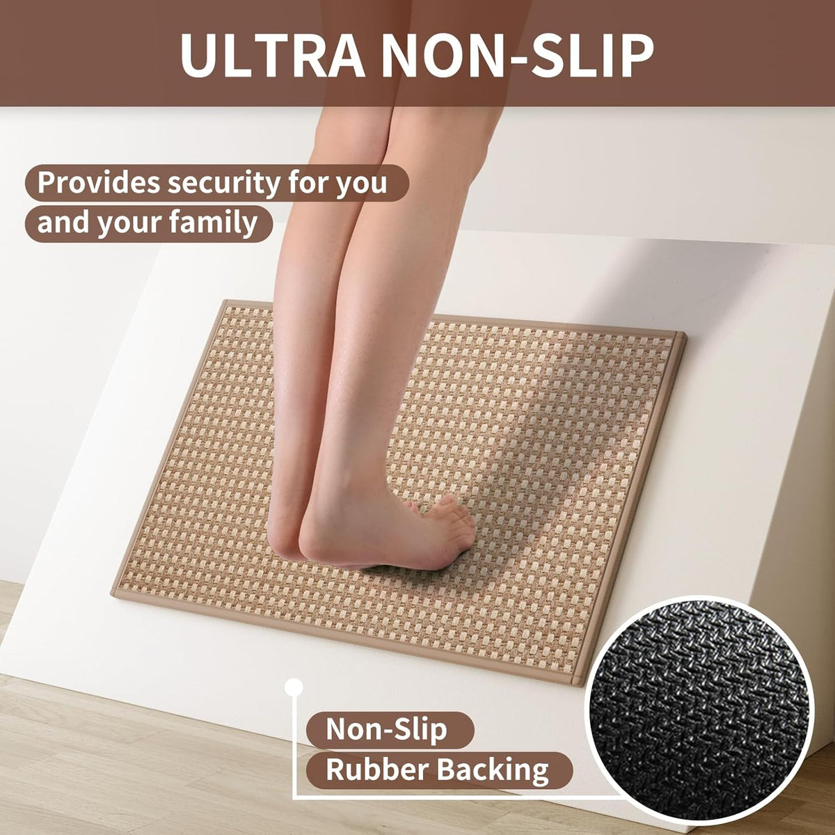 Kitchen Mat Kitchen Rugs Sets of 2 PCS Non Slip Washable, Super Absorbent Soft Braided Kitchen Mats for Floor, Rubber Backing Comfort Standing Kitchen Sink Mat Runner Rug, Brown 17"x28"+17"x47"