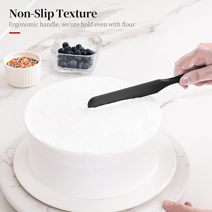 600ºF Heat Resistant Spatulas, High Heat Food Safe Semless Kitchen Silicone Scraper Set for Cooking Baking Mixing Scraping Stirring Nonstick Cookware Pan Bowl (4Pcs,Black)