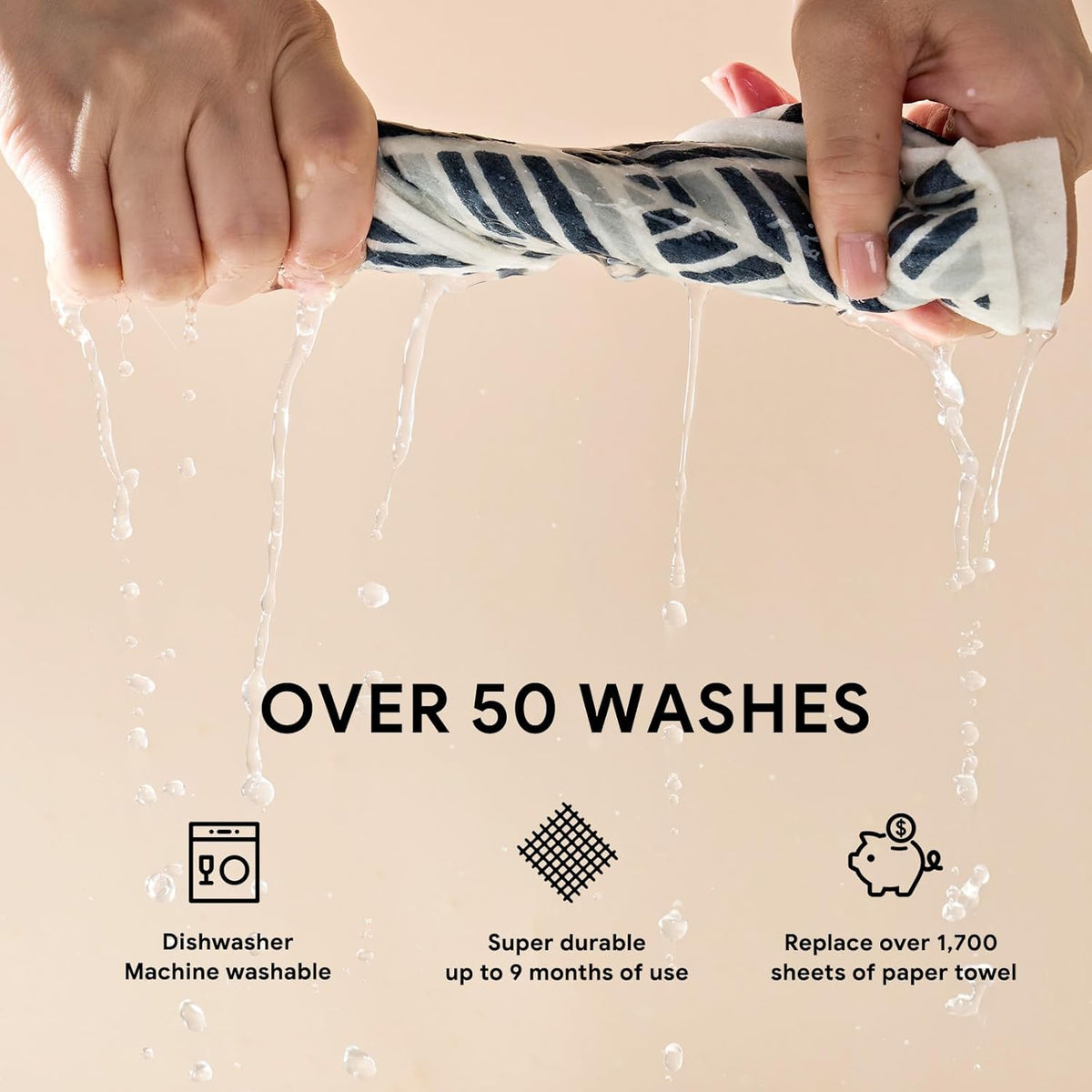 RECYCO Swedish Dishcloths for Kitchen | 4 Pack Oversized Washable Dish Rags | Large Cellulose Reusable Cleaning Paper Towels | Absorbent Counter Dish Cloth Sponge XL Kitchen Wipes, 12" L x 10" W