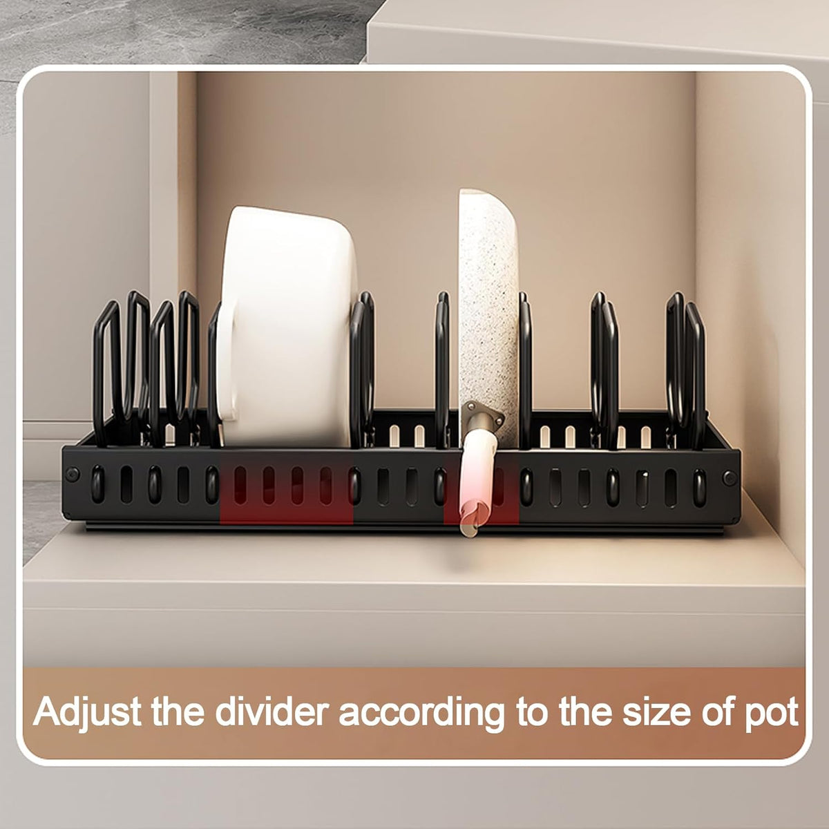 2 Pack Pots and Pans Organizer Under Cabinet, Sliding Pot Lid Holder and Pan Rack in Kitchen, Pull out Pot and Pan Organizer, for Pot Lid, Bakeware, Dishes, Pots and Pans Storage