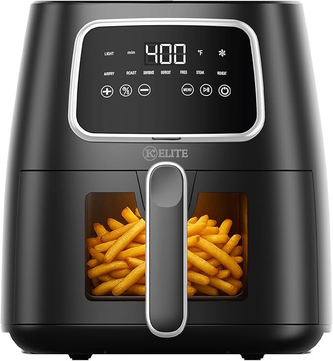 Kitchen Elite 5.5 Qt. Digital Air Fryer, Countertop Cooker with LED Screen, Presets for Air Fry, Roast, Dehydrate, Defrost and Reheat, Black