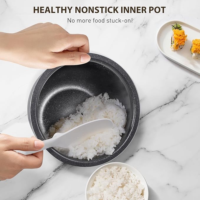 Bear Rice Cooker 3 Cups (Uncooked), 3D Heating and Fuzzy Logic, Healthy Nonstick Small Rice Cooker, PFAS-Free, Touch-Screen, for White/Brown Rice Quinoa Oatmeal Soup