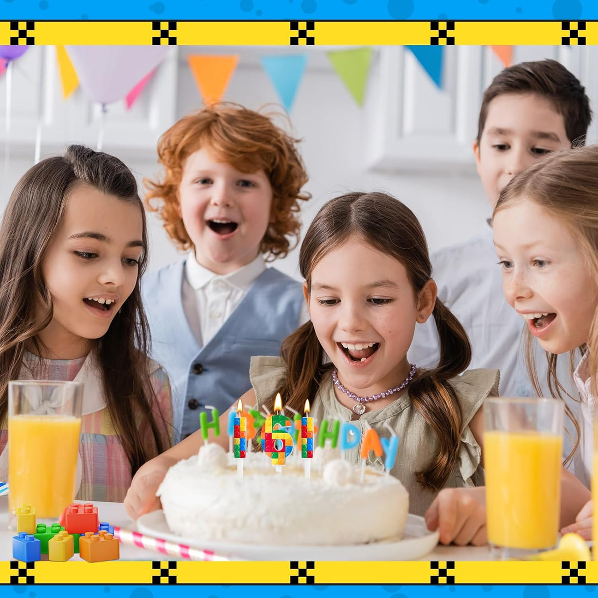 7 Pcs Building Block Themed Birthday Candles Set Building Blocks Number 6 Candle Cake Topper for Building Block Party Decoration Supplies (Number 6)