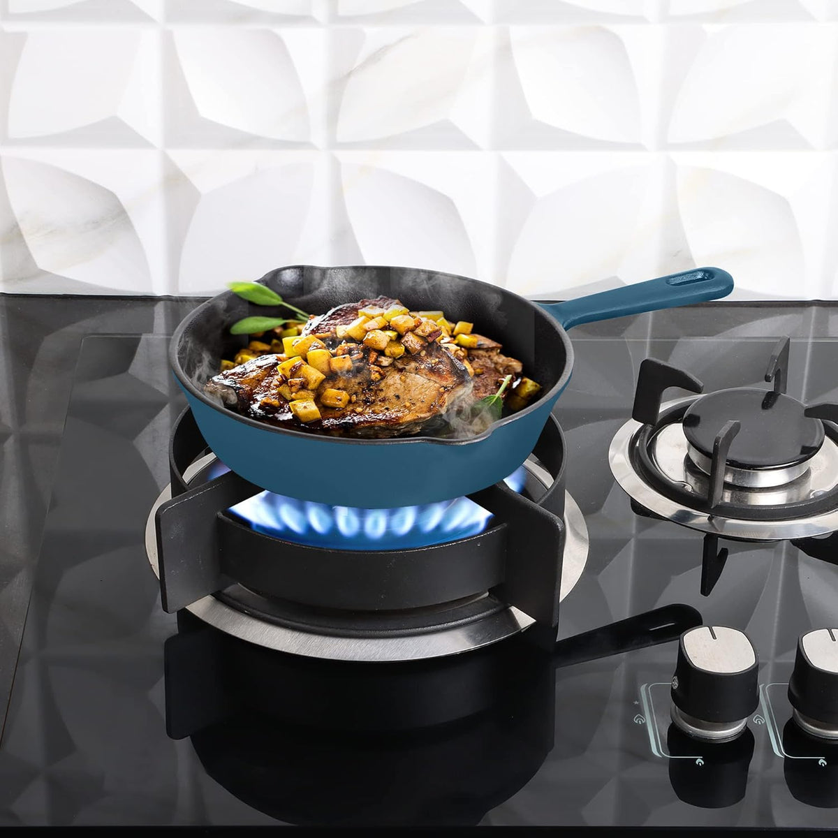 Utopia Kitchen Cast Iron Frying Pan 8 Inch, Cast Iron Chefs Pan, Pre Seasoned Skillet, Safe Grill Cookware for Indoor & Outdoor Use, Teal