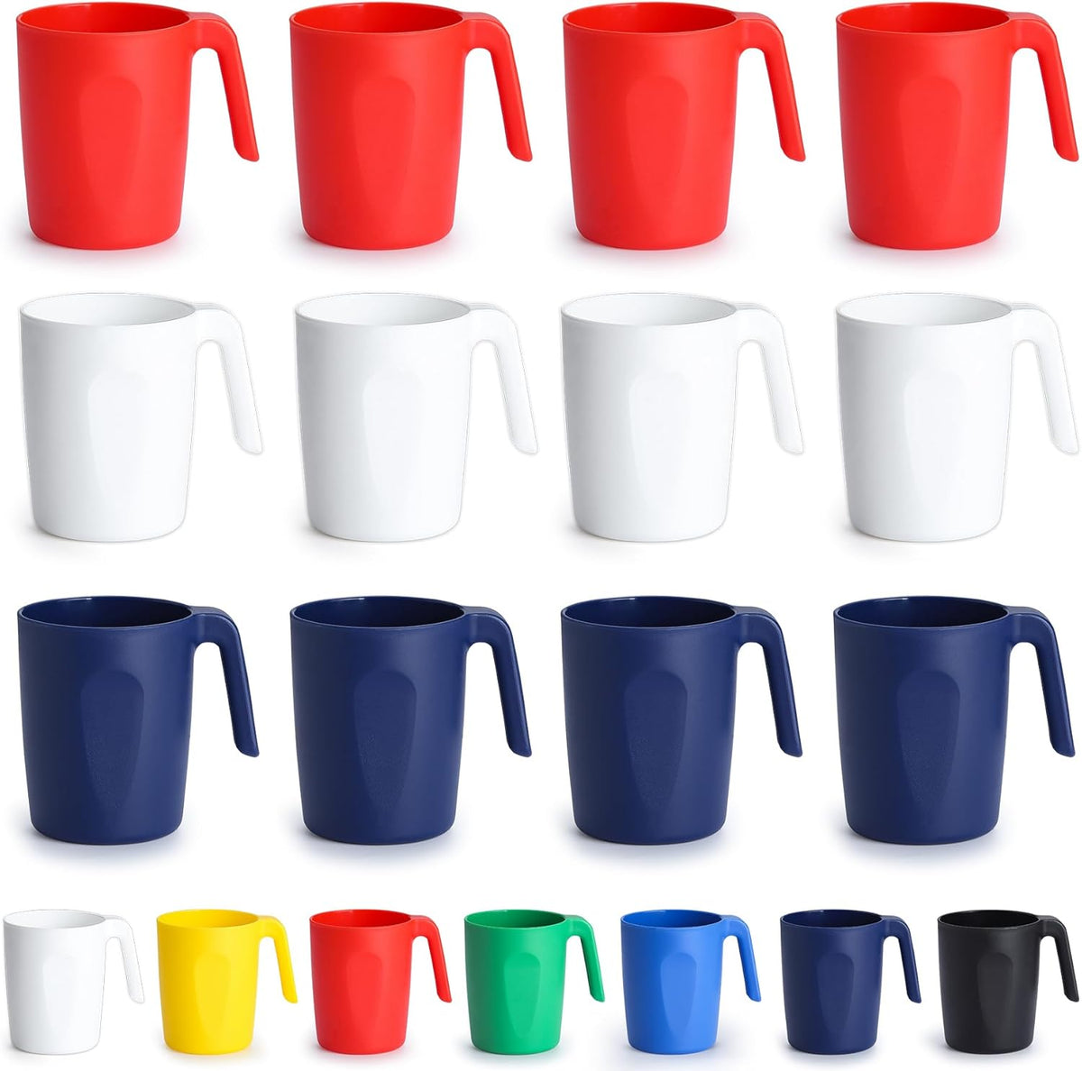 Kyraton Plastic Mug Set 12 Pieces, FR Color Unbreakable And Reusable Light Weight Travel Coffee Mugs Espresso Cups Easy to Carry And Clean, Dishwasher Safe