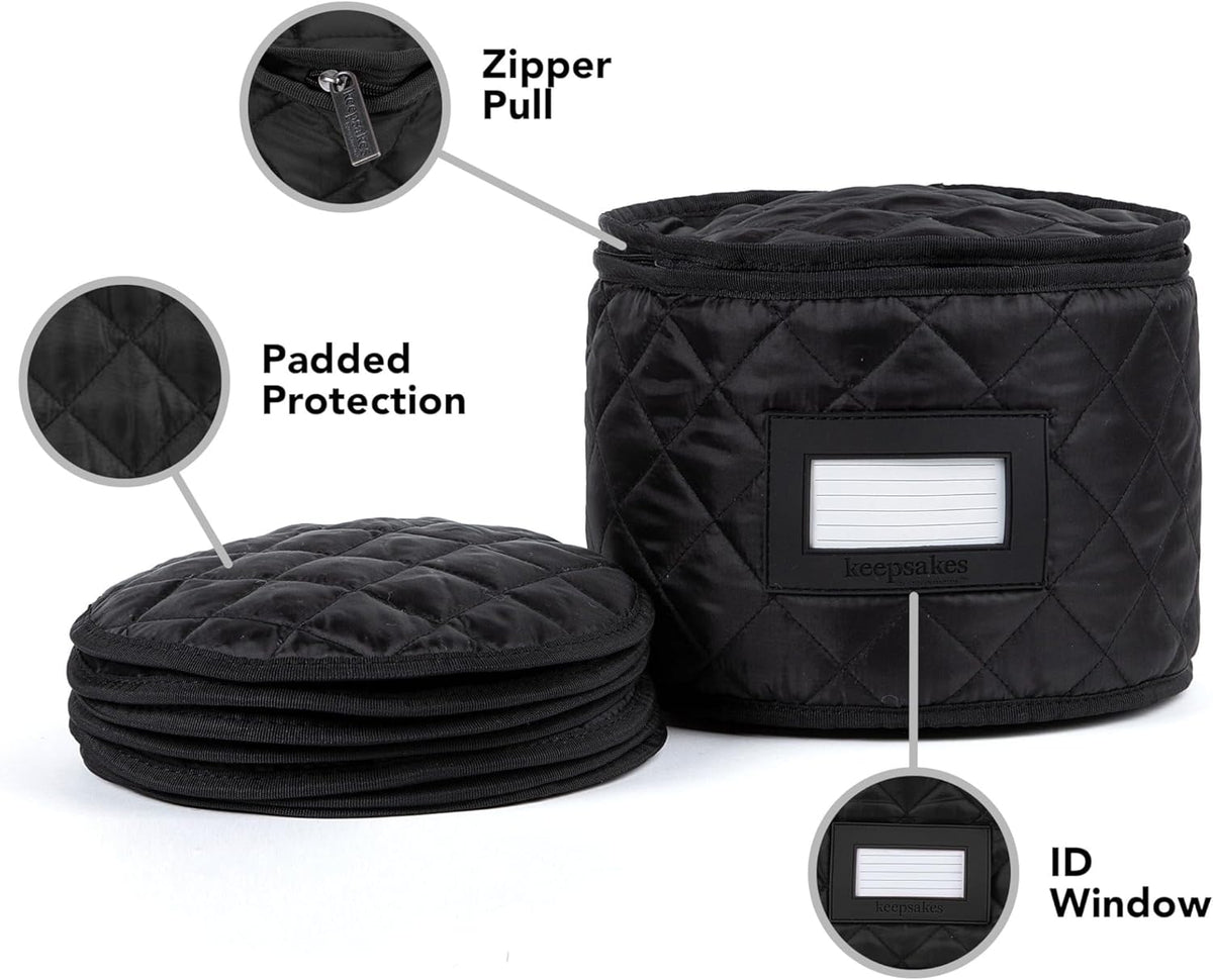 Covermates Keepsakes - Dish Storage - Padded Protection - ID Window - Stain Resistant - Machine Washable - China Storage, Black