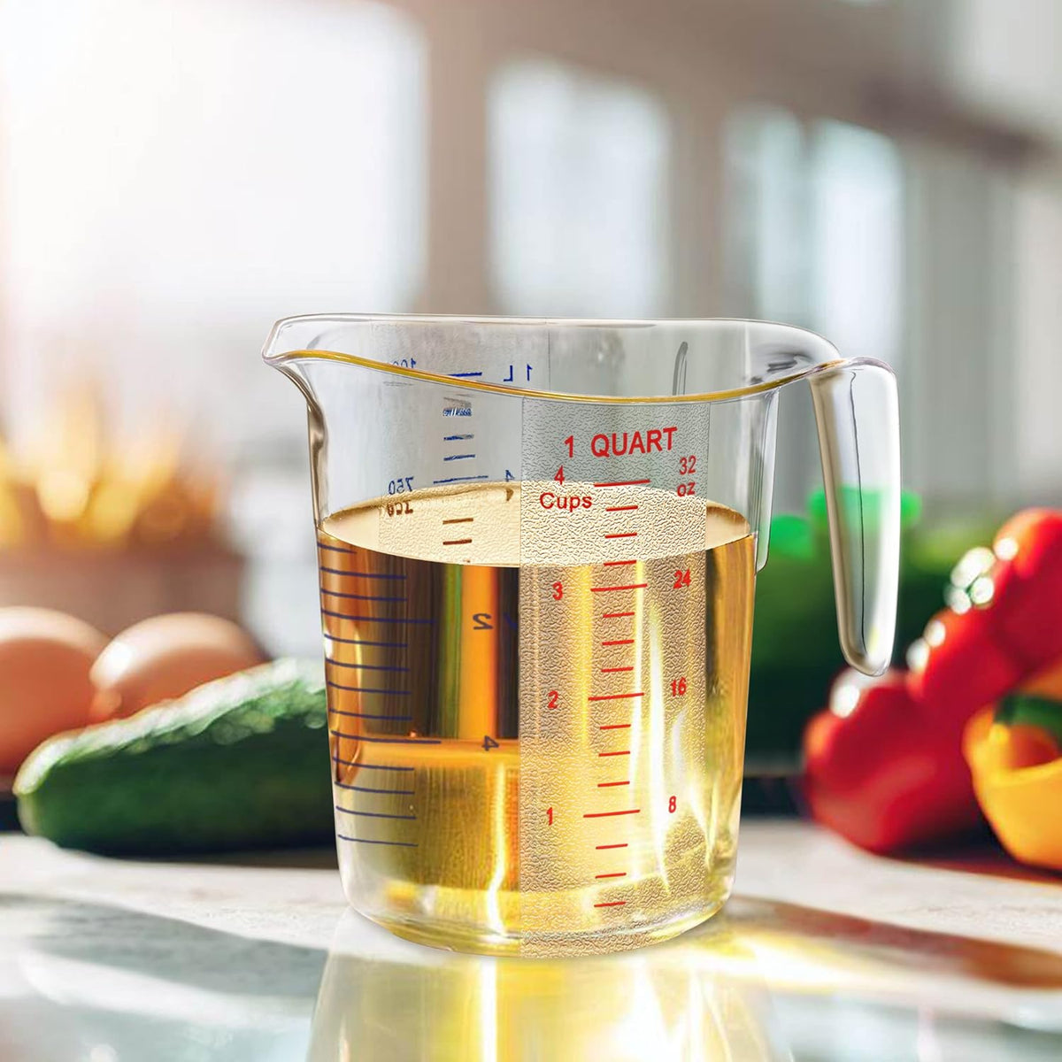 Amazing Abby - Melissa - 32-Ounce Plastic Measuring Pitcher (2-Pack), 4-Cup (1-Quart) Food-Grade Measuring Jug, Unbreakable, Stackable, Dishwasher-Safe, Great for Oil, Vinegar, Flour, and More