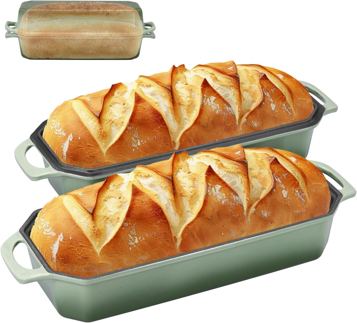 Bread Pan Cast Iron Loaf Pan with Lid Bread Loaf Pan 13x5 Inch Enameled Cast Iron Sourdough Bread Pan,AquaGreen
