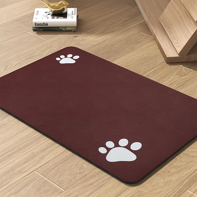 Pet Feeding Mat-Absorbent Dog Mat for Food and Water Bowl-No Stains Quick Dry Water Dispenser Mat-Dog Accessories Pet Supplies-Bowl for Messy Drinkers（RED,12"x19"