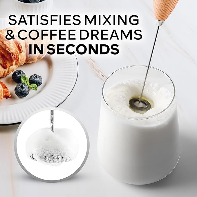 Zulay Kitchen Powerful Milk Frother Wand With 4 AA Duracell Batteries - Ultra Fast Handheld Drink Mixer - Electric Whisk Foam Maker for Coffee, Lattes, Cappuccino, Matcha & Creamer - Maple