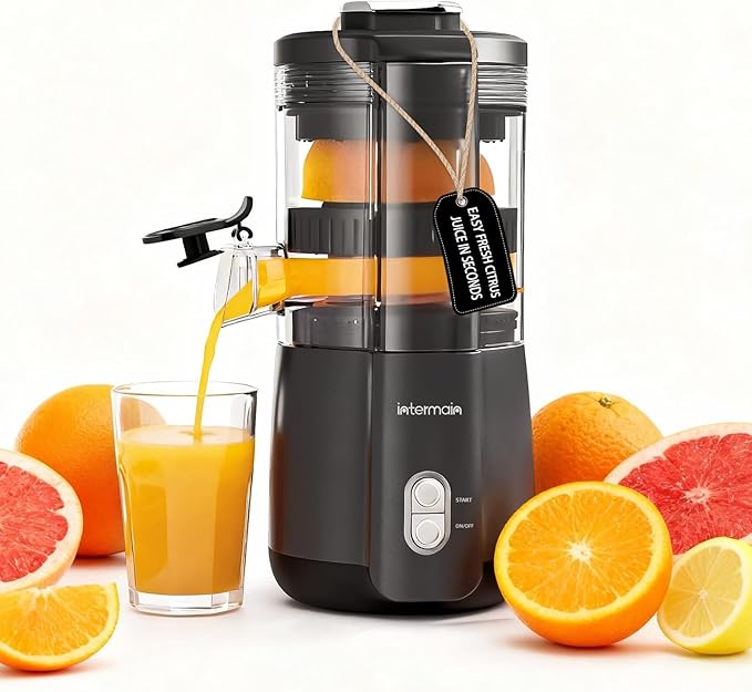 Electric Citrus Juicer, Hand-Free Citrus Juicer Machine with Cleaning Brush, High-Performance Automatic juice press for Lemon, Lime, Grapefruit, Pomegranate, Easy to clean
