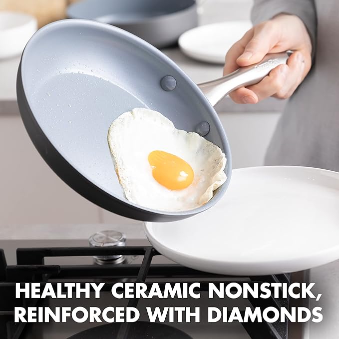 GreenPan Lima Hard Anodized 8" Frying Pan Skillet Nonstick, Ceramic Nonstick, PFAS-Free Nontoxic Pots and Pans, Oven & Broiler Safe, Stainless Steel Handle, Cookware for Eggs & Omelet, Gray