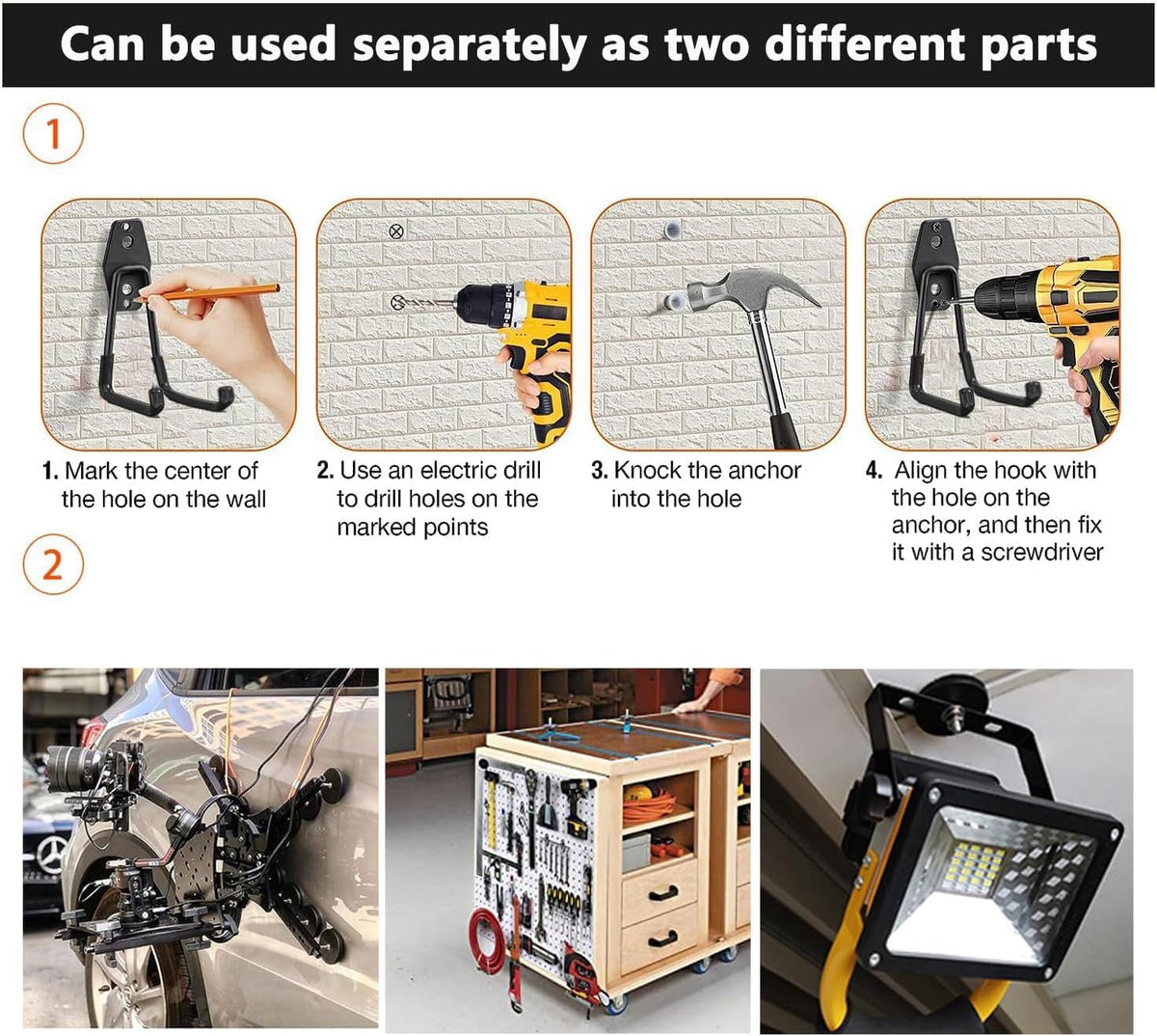 Heavy Duty Magnetic Hooks, Strong Large Magnet Hooks for Power Drill,Garden Tools, Hose,Pegboard,Garage, Workshop, Magnetic Storage Hook for Hanging,Super Powerful Magnetic Garage Hooks(2Pack)