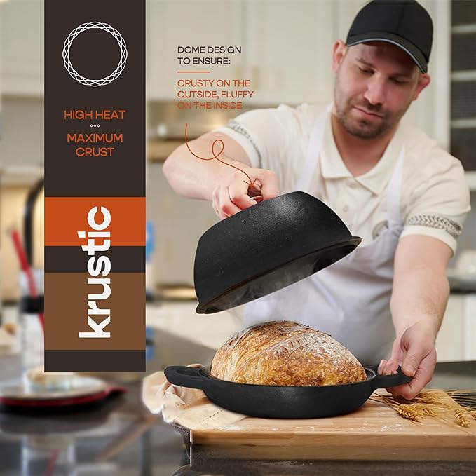 Enameled Cast Iron Dutch Oven for Sourdough Bread Baking | 6 Quart Pot with Lid | 10 Inch Ceramic Enamel Thick Coated Cookware Set with Non Stick Silicone Baking Mat for Cooking | 6 Qt |Black