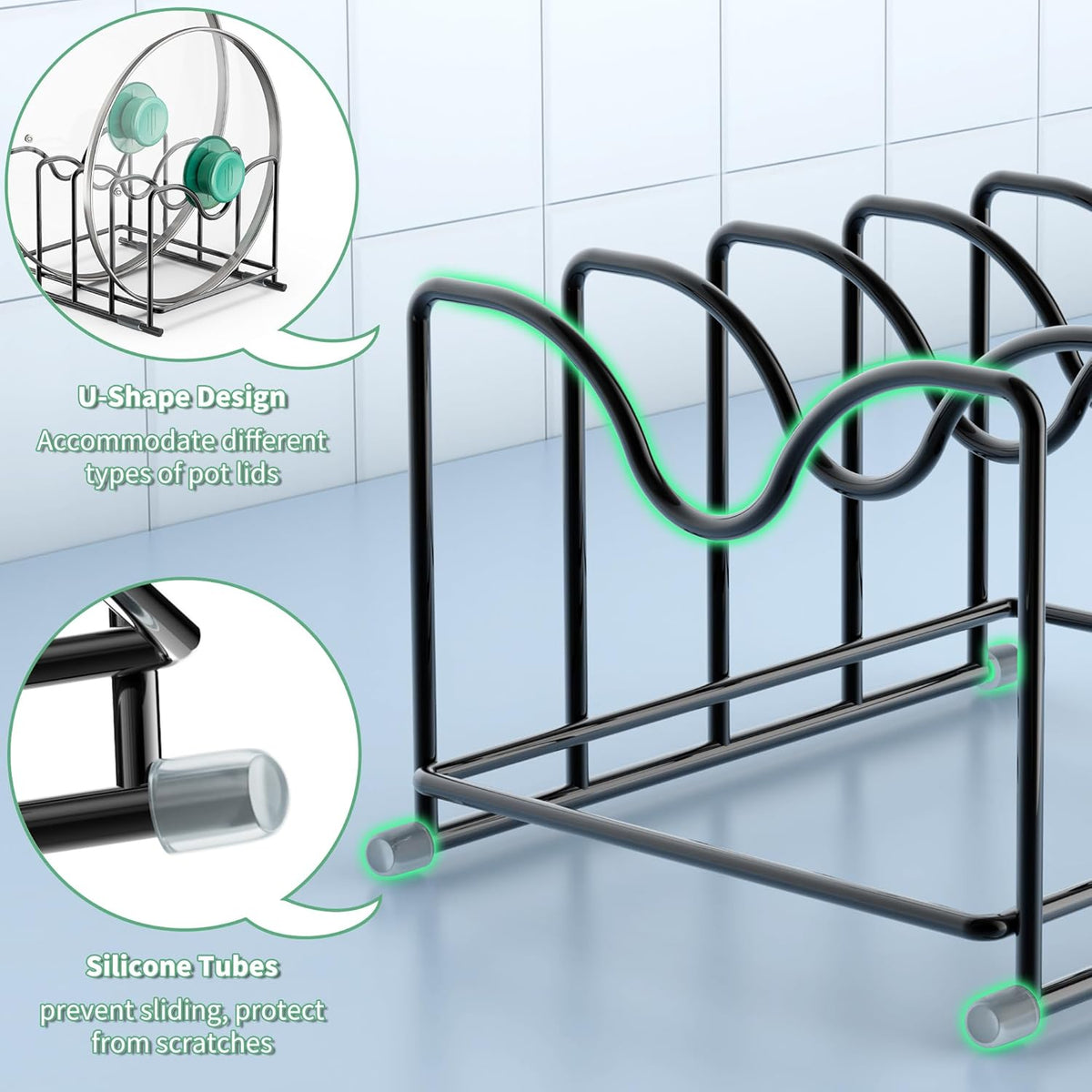 Pot Lid Organizer Rack,1.6in Wide Cutting Board Organizer for Pan Lids,Baking Sheets,Cookie Sheets, with 4 Slots,Cutting Board Holder Rack(2PC-Medium)