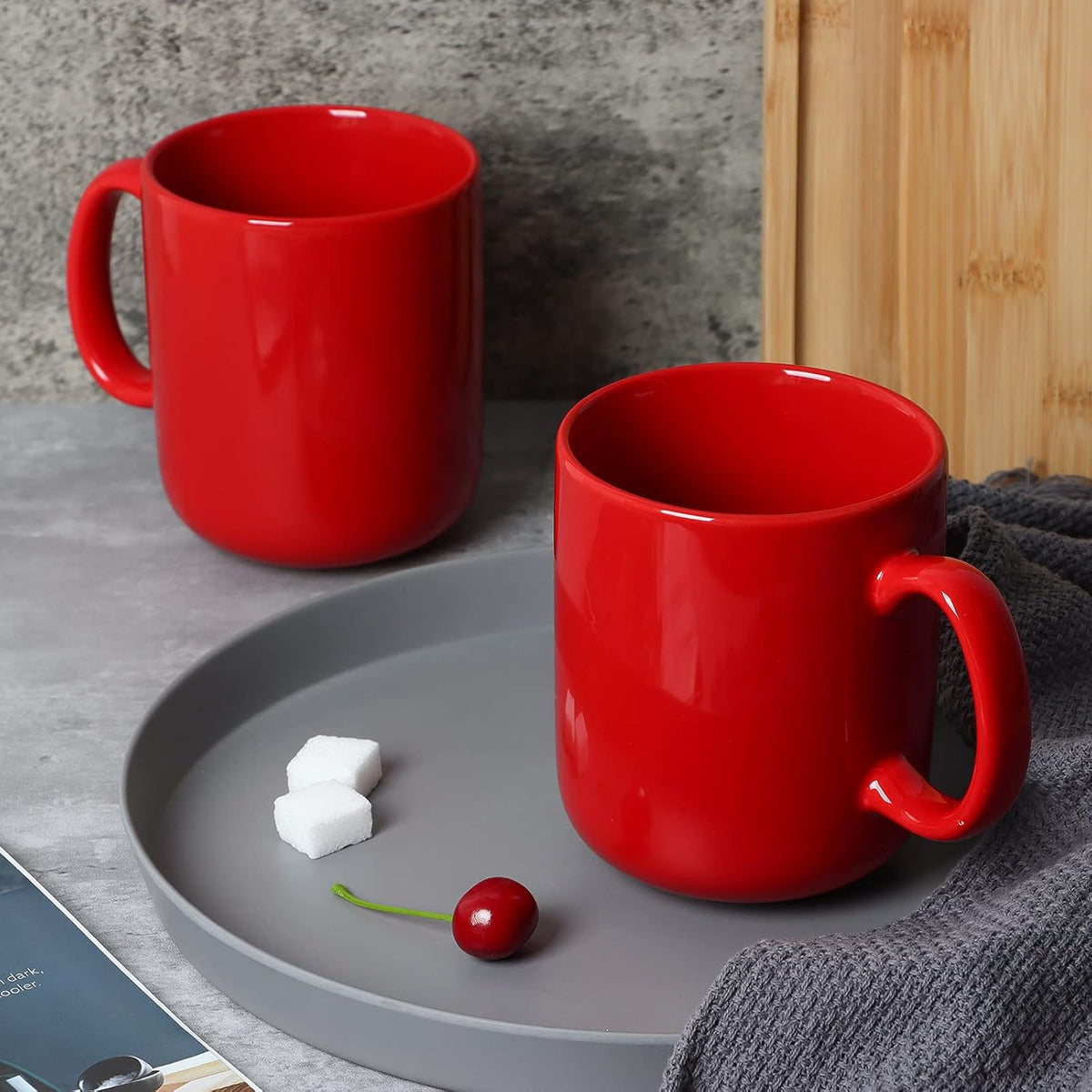 Smilatte 20 OZ Large Coffee Mug, M016 Plain Ceramic Boss Big Tea Cup with Handle for Dad Men, Set of 2, Red