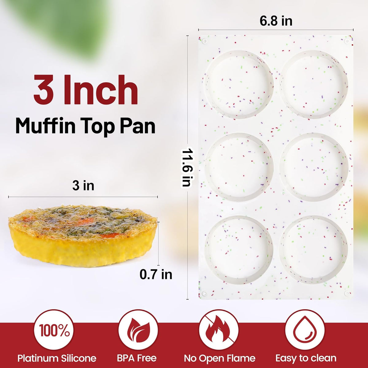 Silicone Egg Sandwich Molds, 3 Inch Muffin Top Pan Non Stick Mold for Breakfast Sandwiches, 2 Pack Whoopie Pie Pan, Circle Mold for Baking English Muffins, Egg Sandwich, Whoopie Pies
