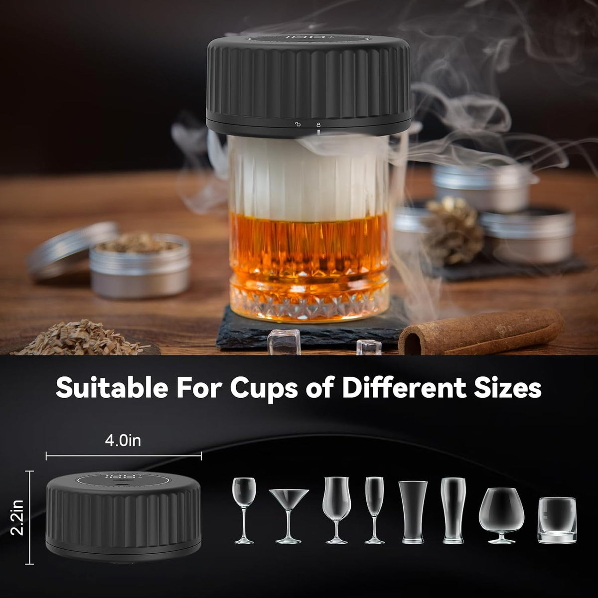 Whiskey Smoker Kit - Built-in Electric Lighter (No Butane）Drink Smoker, 6 Wood Chip Flavors, Rechargeable Cocktail Smoker Kit, Birthday Bourbon Whiskey Gift, Suitable for Men, Dad, Husband.