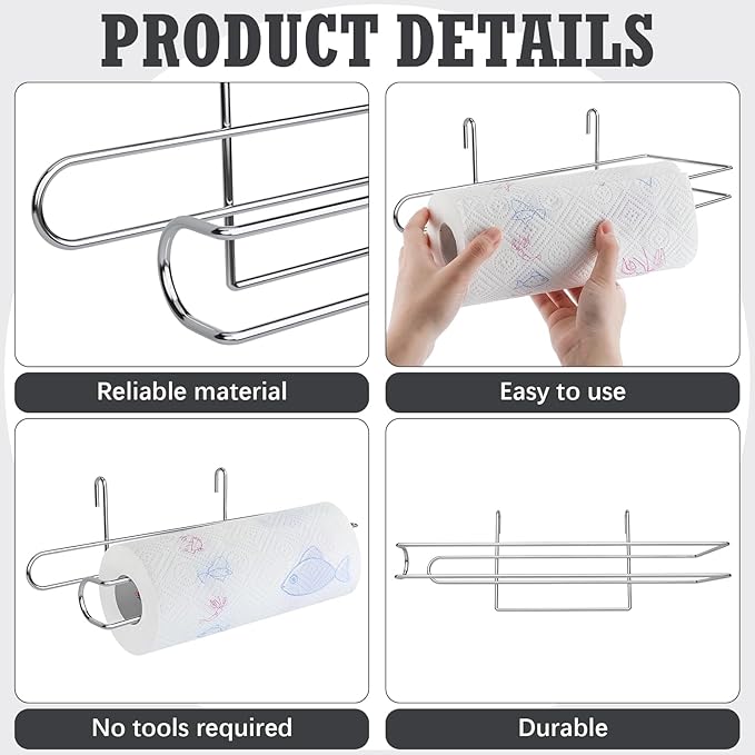 CroBlissful Paper Towel Holder for Wire Shelving 5'' D x 12'' W x 4.5'' H Hanging Paper Towel Holder Wire Shelf Accessories for Camp Dorm Laundry Room Stove Kitchen(Silver)