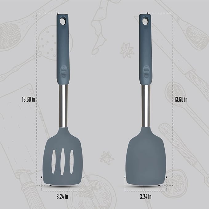 Silicone Spatulas set for kitchen use : Heat Resistant Turner & Slotted Silicone Spatula for Cooking, Non Toxic Kitchen Utensils, Ideal kitchen spatula turner for Eggs & Pancakes (Gray)
