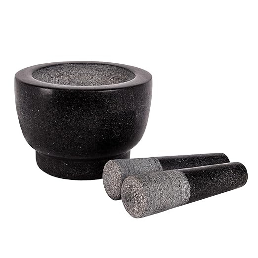 Mortar and Pestle Set,Heavy Duty,Unpolished Granite,6Inch-2Cup Capacity,Grinder for Spices and Seeds,Grinding,Crushing and Mashing Spices,Nuts,for Guacamole,Garlic Sauce,Black..