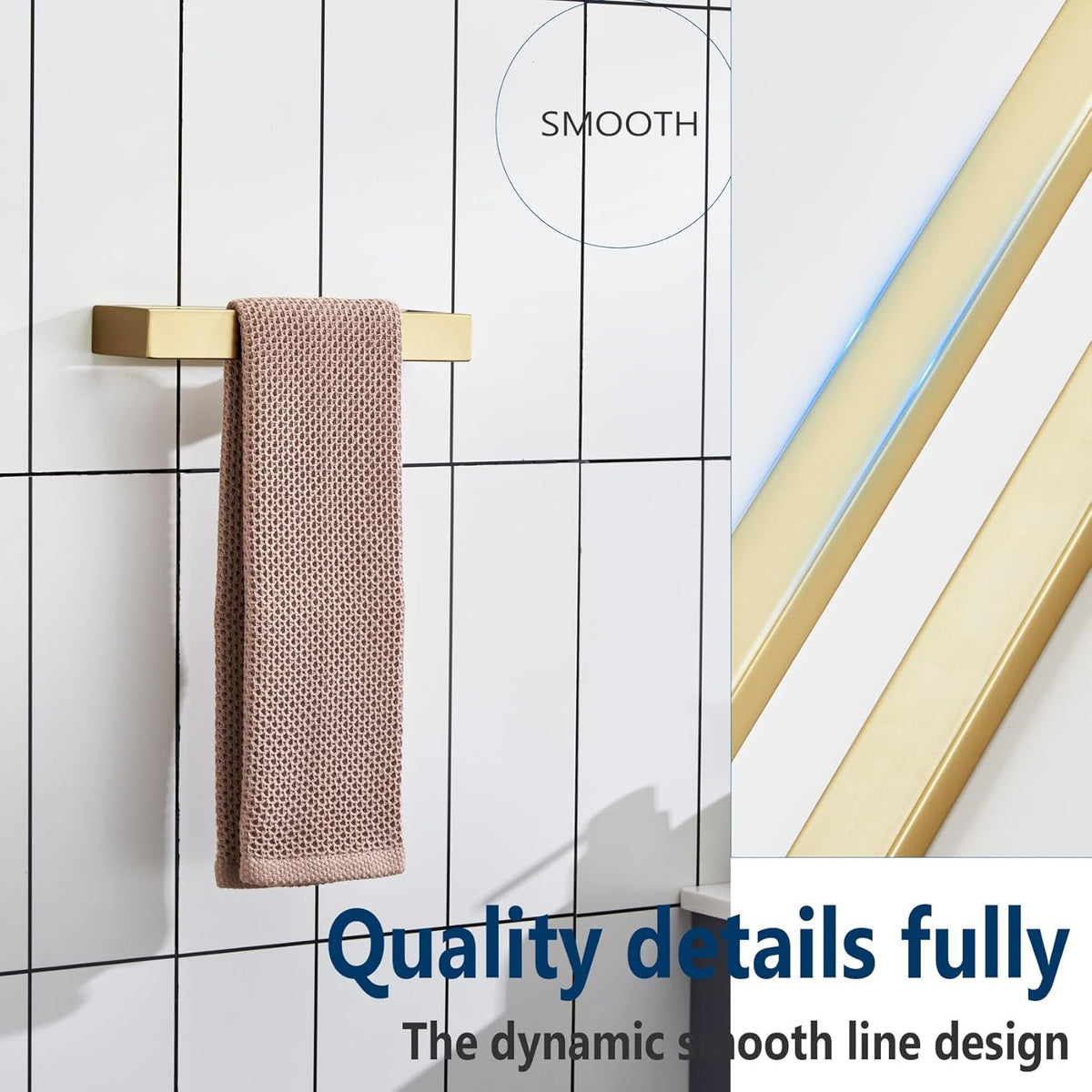 KOKOSIRI Towel Rings Brushed Gold Hand Towel Bars 9-Inch Kitchen Towel Rack Stainless Steel Bathroom Hardware Wall Mounted, 2 Pack B4008BG-L9-P2