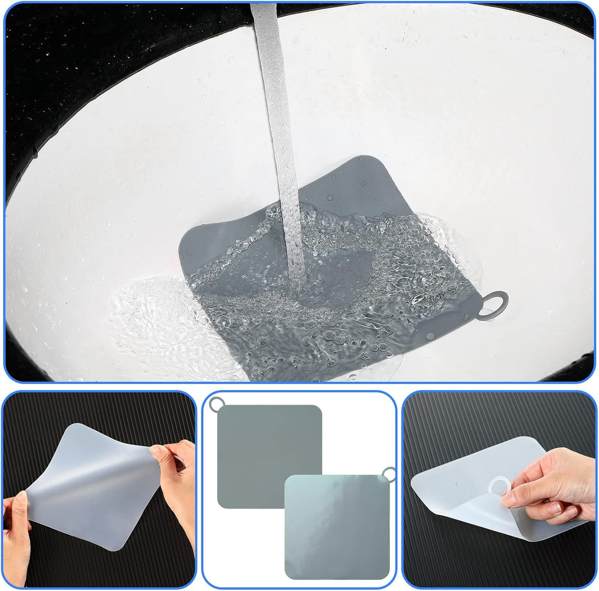 Yinkin 6 Pcs Drain Covers to Keep Bugs Out Silicone Shower Floor Tub Stoppers Bathtub Drain Stoppers Sewer Anti-Odor Mats Deodorizing Plugs for Bathroom(6 x 6 Inch,Square,Grey and White)