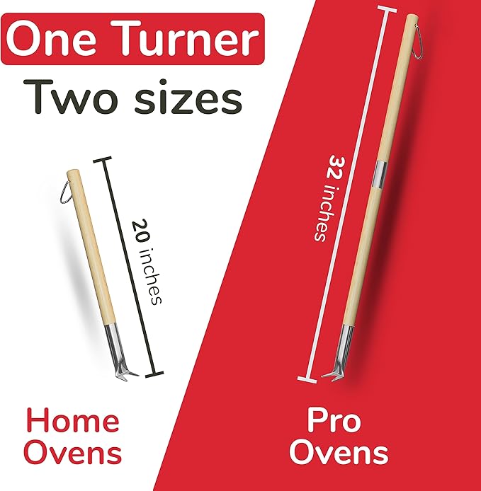Pizza Turner Fork & Bubble Popper - Easy Pizza Rotation for Evenly Baked Crust - Adjustable Handle [26"-32”]