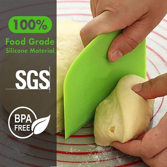 SURDOCA Dough Scraper Bench Scraper - 3P 9.5x6.1" Plastic Flexible Bowl Scraper, Sharp Edge & Angles Cake Scraper. Non-Slip Bakeware Decorating Tools Sculpting & Modeling Tools - Pink+Green+Pink