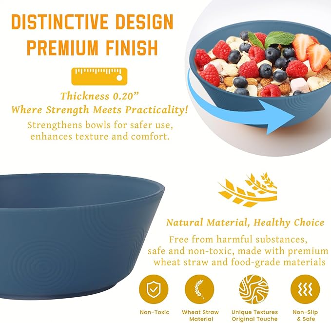 Homienly Wheat Straw Bowls - 36 Oz Soup Bowl Set 6 Unbreakable Dinnerware, Microwave and Dishwasher Safe Bowls, Alternative to Plastic Bowl Reusable, Bowls for Kitchen, Soup, Dinner, Pho(Navy Blue)