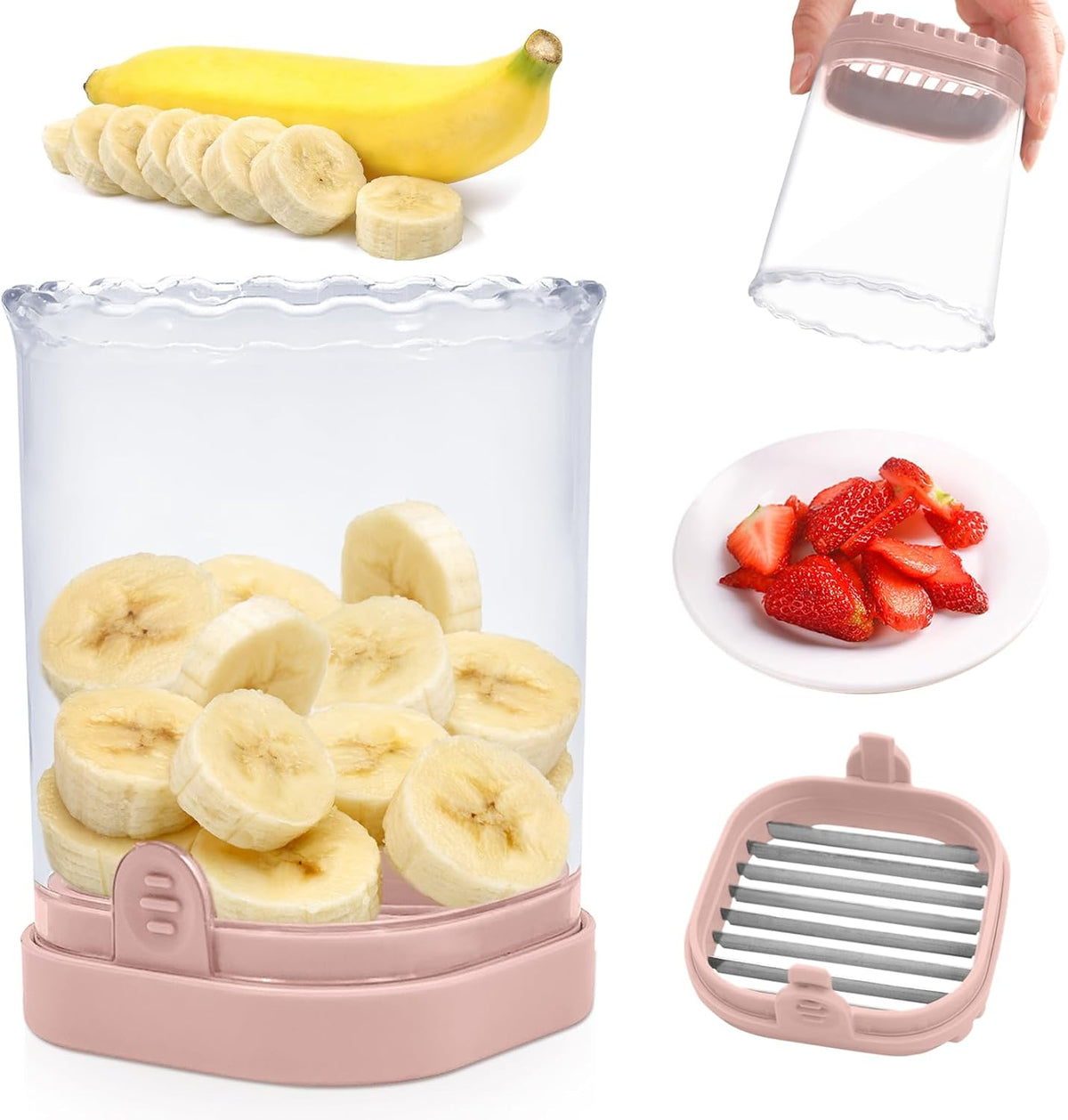 Fruit Slicer Cup: Strawberry Slicer, Strawberries Cutter Cup, Speed Cutter for Banana Grape Egg Kitchen Portable Slicing Tool(Pink)
