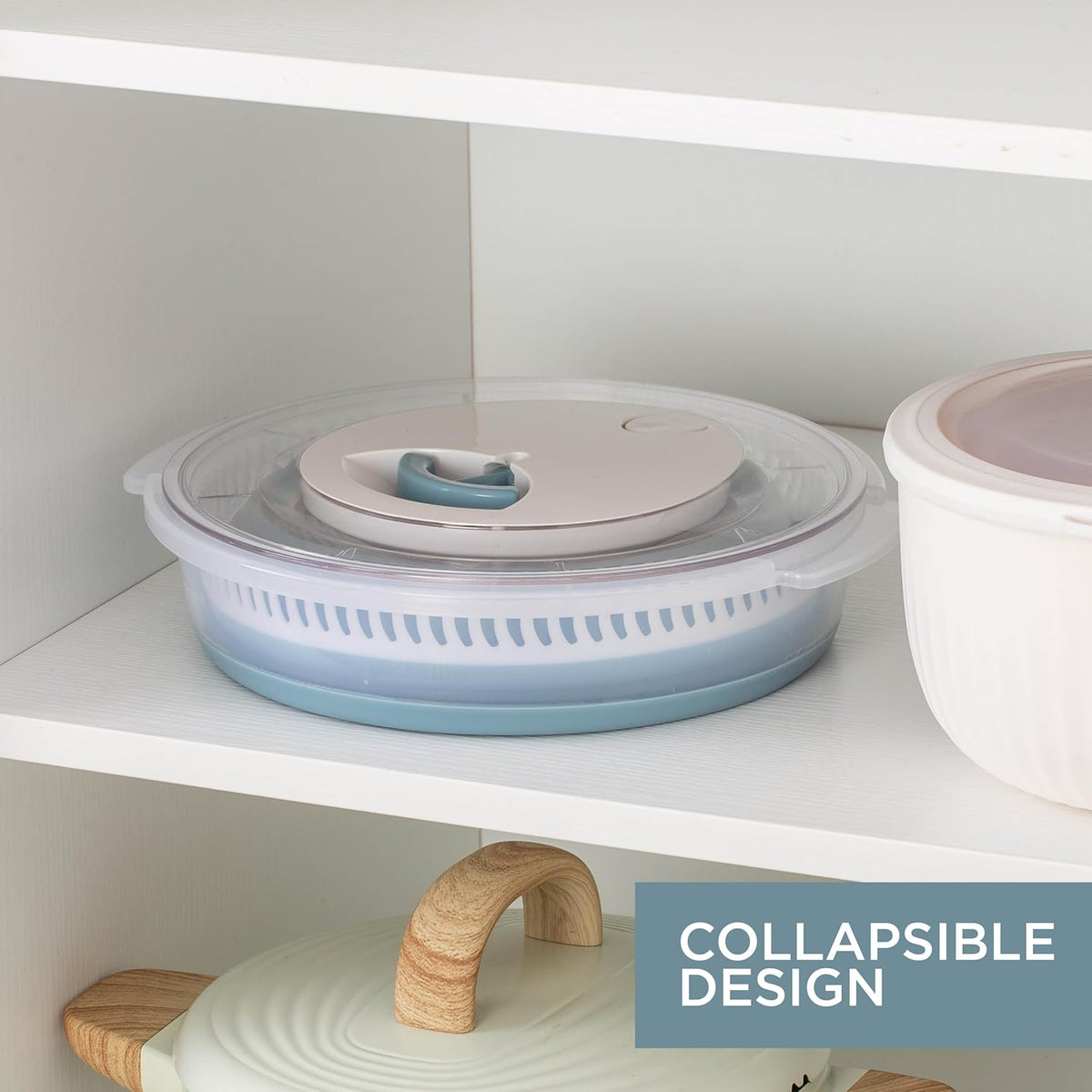 COOK WITH COLOR Collapsible Salad Spinner - 4 QT Space Saving Lettuce Dryer with Folding Collapsible Colander Great for Washing and Drying Fruit and Vegetables (Blue)