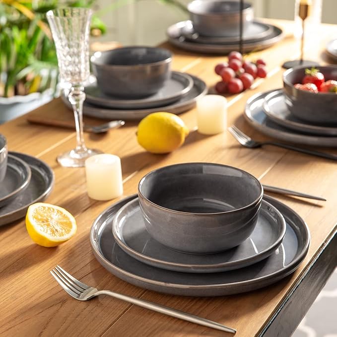 AmorArc Stoneware Dinnerware Sets,Round Reactive Glaze Ceramic Plates and Bowls Set,Highly Chip and Crack Resistant | Dishwasher & Microwave Safe Dishes,Service for 4 (12pc)
