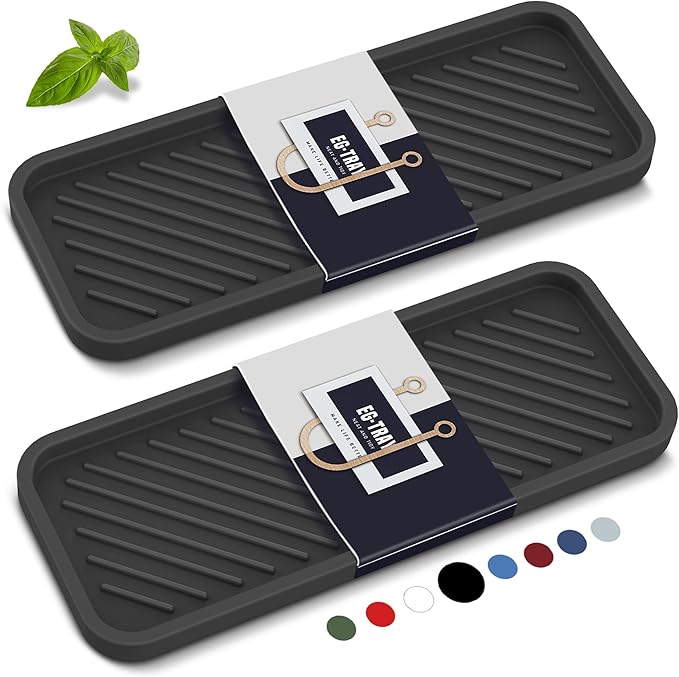 EG-SIPRO Kitchen Sink Organizer Tray,Sponge Holder for Kitchen Sink Bathroom Counter Tray Sponge Caddy Silicone Soap Holder for Soap dispenser, Bottle, Dishwashing Accessories(2-pack)