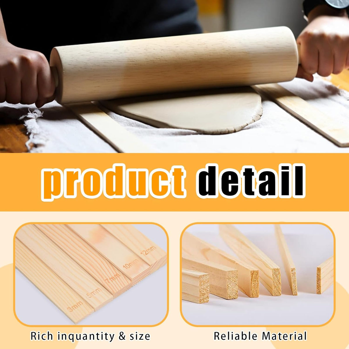 10 Pcs Wooden Pottery Rolling Pin Guides Set,5 Sizes Clay Tools for Precise Clay Thickness Control,Ceramic Tools for Precise Polymer Clay Thickness Measuremen