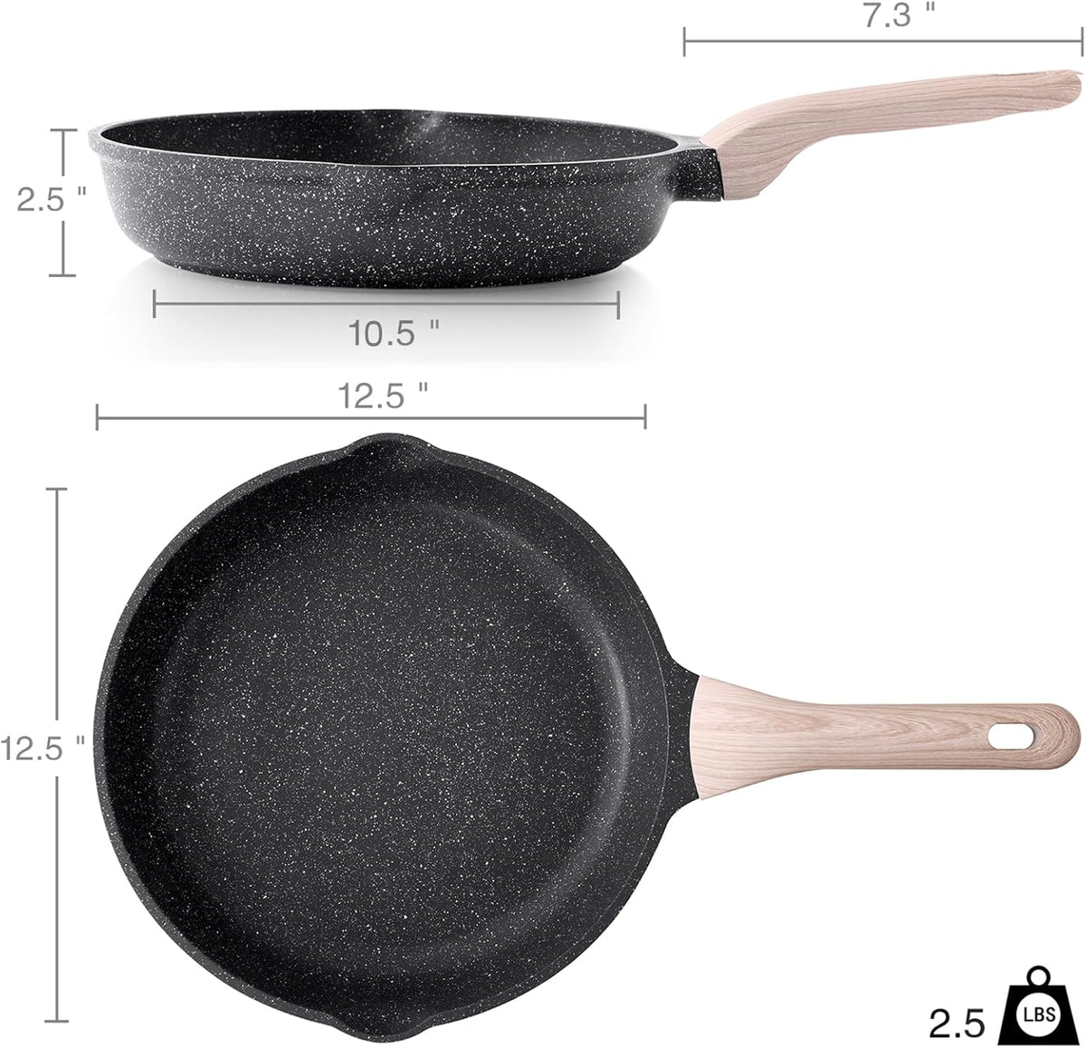 Nonstick Frying Pan, 12.5 Inch Large Skillet, Granite Cooking Pan, Healthy and Non Toxic, Induction Compatible, PFOA Free