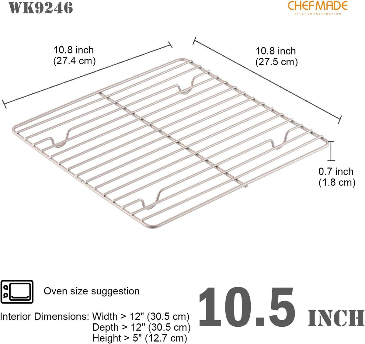 CHEFMADE Baking and Cooling Rack, 10.8-Inch Non-Stick Square Wire Rack for Oven Baking (Champagne Gold)