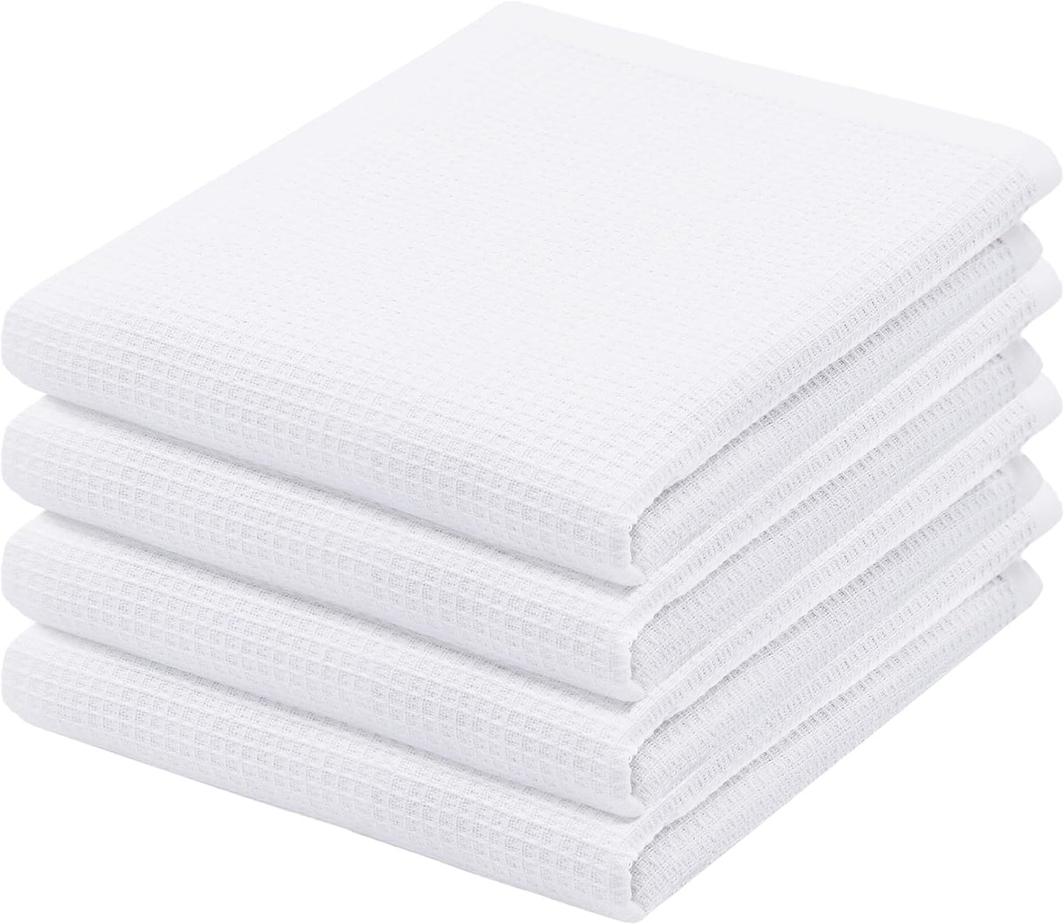 PurpleEssences Waffle Weave Kitchen Towel, 100% Cotton - 15 x 25 Inches, with Hanging Loop Ultra Soft Absorbent Quick Drying Dish Cloth, Tea and Hand Towels, 4 Pack - Spring Summer - White