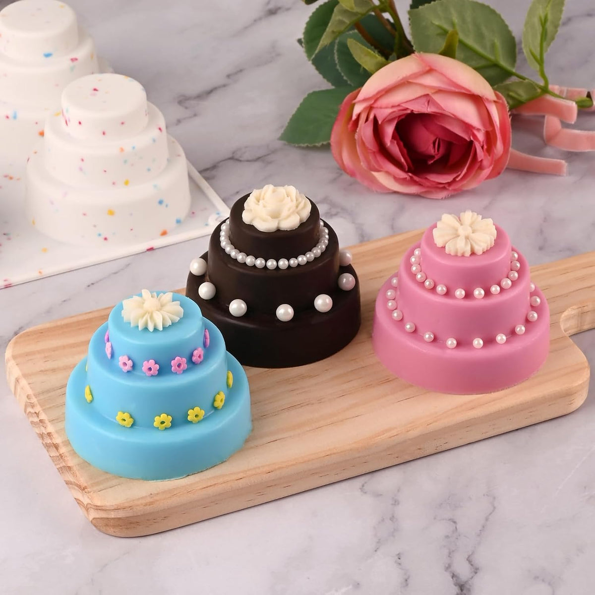 Sakolla 2 Pack 3 Tier Mini Cake Molds, BPA Free 6 Cavity Silicone Cakepop Molds Shapes for Baking Cake Pop, Cakesicle, Brownie and Mousse (Confetti)