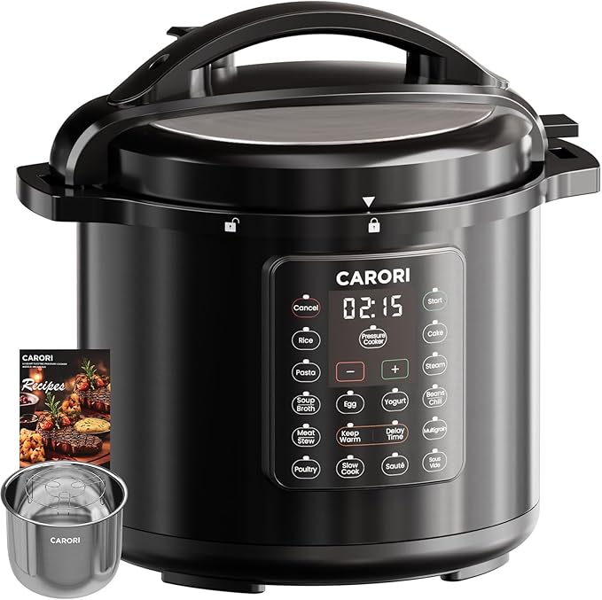 12-in-1 Electric Pressure Cooker 8 Quart, 1200W olla de presion Multi-Cooker with Stainless Steel Pot, Slow Rice Cooker, Saute, Steamer, Yogurt & Food Warmer, Delay Timer, Black