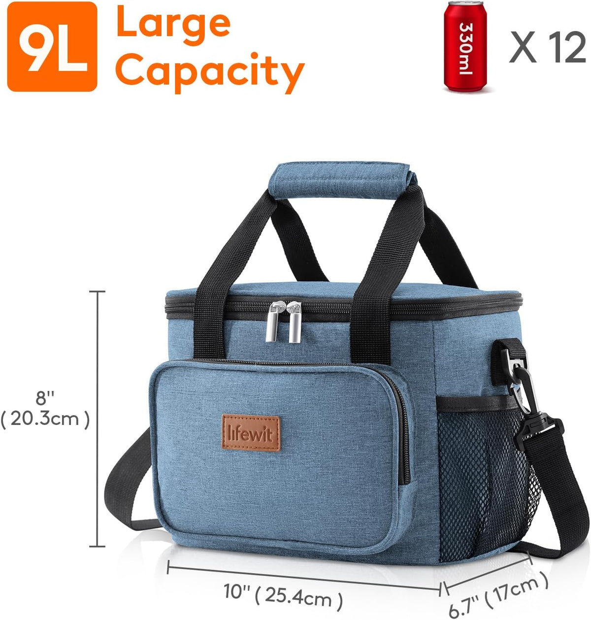Lifewit Medium Lunch Bag Insulated Lunch Box Soft Cooler Cooling Tote for Adult Men Women, Light Blue 12-Can (9L)