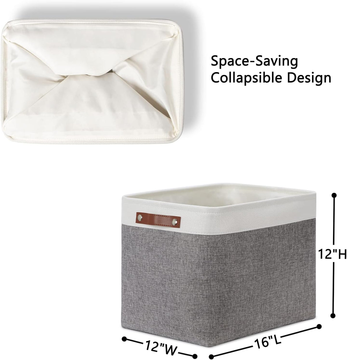 DULLEMELO Storage Baskets Large 16"x12"x12" Rectangular Storage Bins Baskets for Organizing [2 Pack] Fabric Collapsible Storage Organizer for Home,Office,Closet,Clothes,Toys (White&Grey)