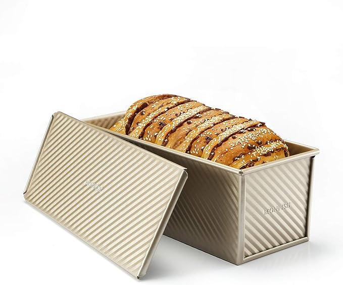 Monfish Large Loaf Pan w Lid Pullman Bread Pan 2.2lb dough Aluminized Steel Commercial Grade Non Stick Loaf Baking Pan