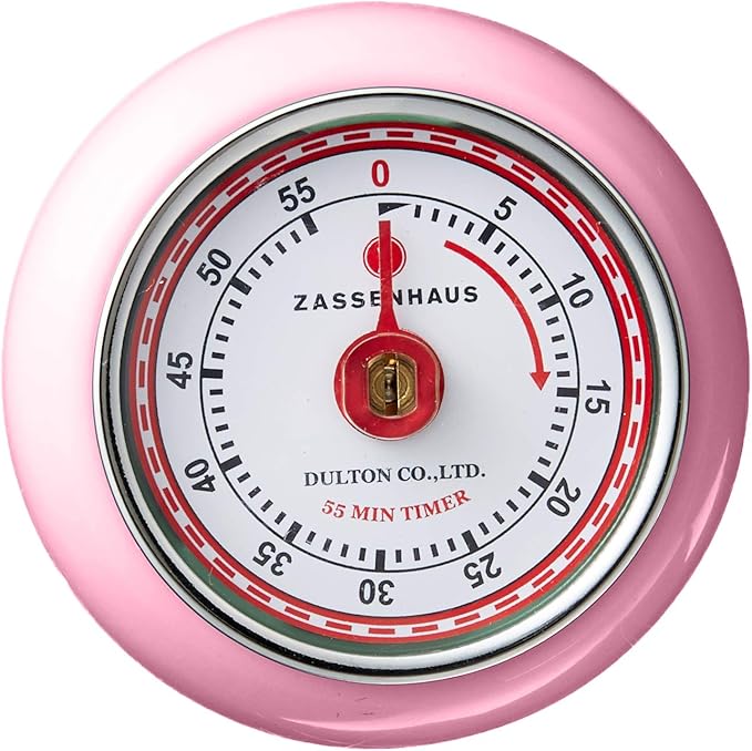 Zassenhaus Magnetic Retro Kitchen Timer, Classic Mechanical Cooking Timer (Pink)